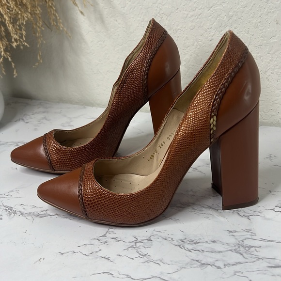 ANDREA PREMIUM Pump Block Brown Heels Women Size 7 - Picture 13 of 16